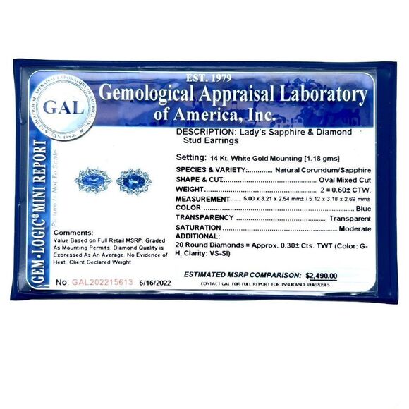 Natural Sapphire Diamond Stud Earrings 14k Gold 0.90 TCW Certified $2,450 215613 - Picture 9 of 9